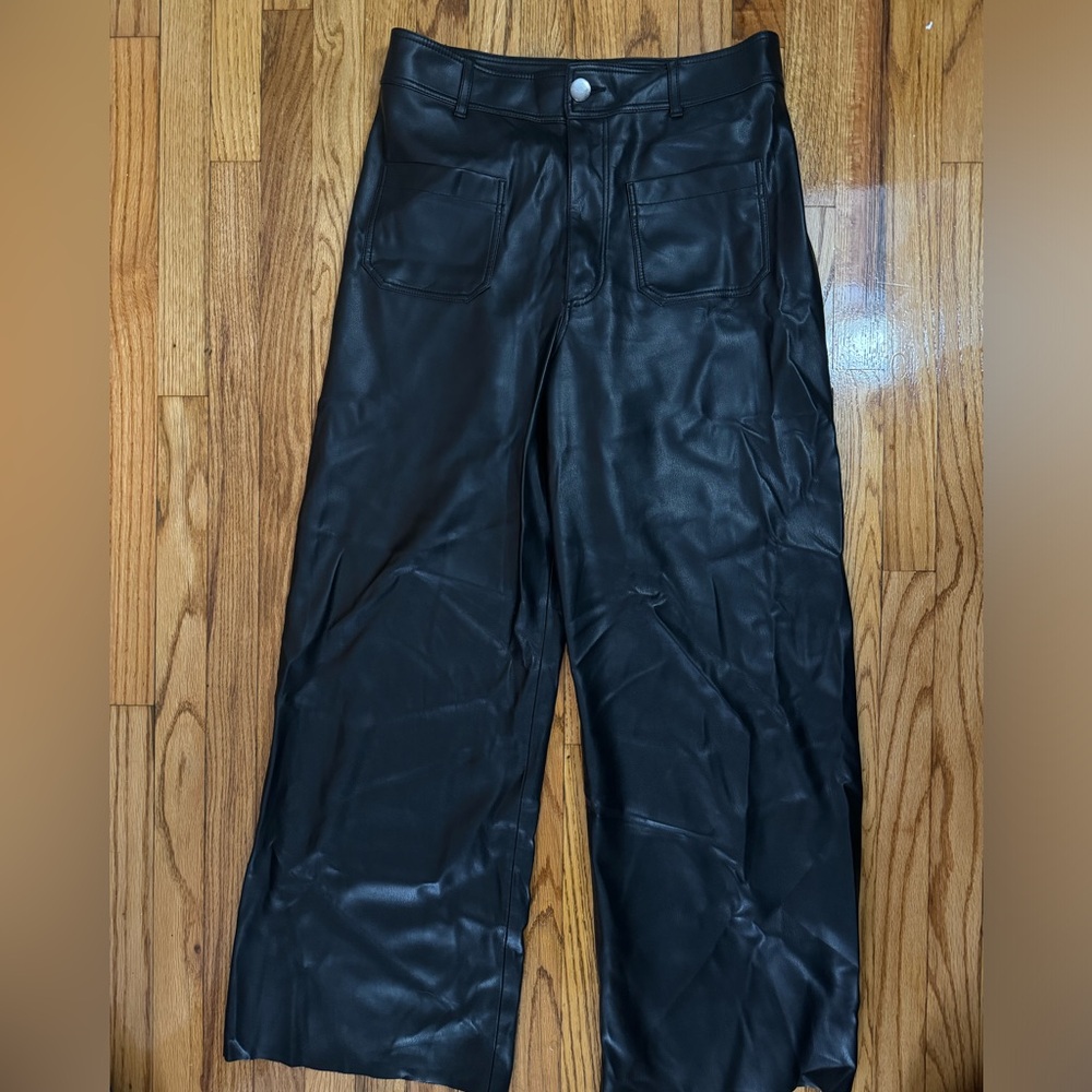 zara women's size 8 wide leg faux leather pants SAME DAY SHIP